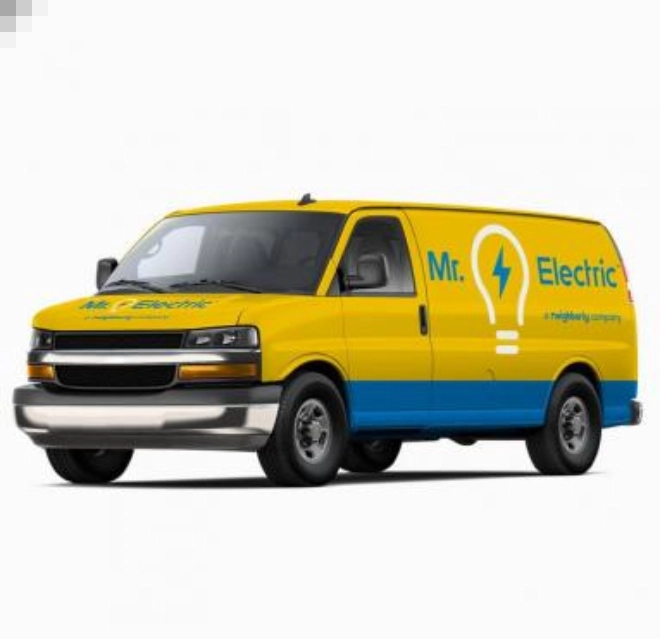 Mr. Electric van arriving to perform electrical services.