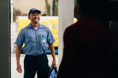 Mr. Electric electrician arriving to assist with an electrical repair.