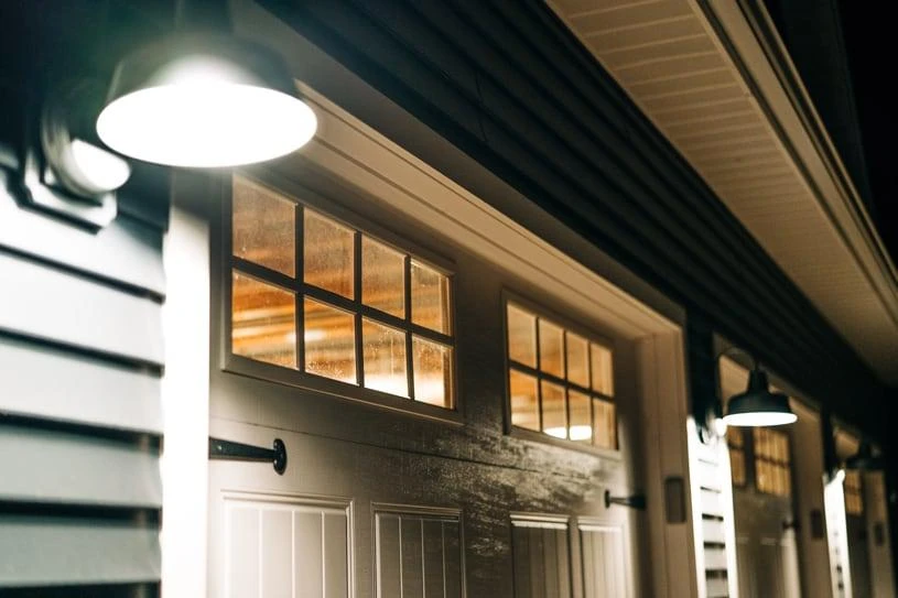 Garage lighting view of garage door.