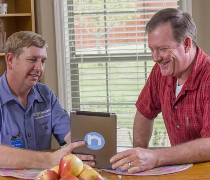 mre technician discussing with client.