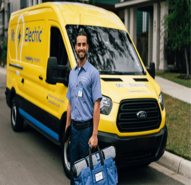 Mr. Electric electrician arriving at customer's home to perform electrical panel upgrade.