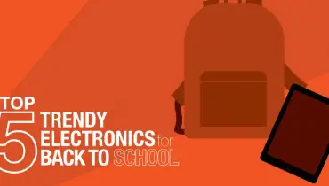 Orange background with a picture of a backpack and an ipad.