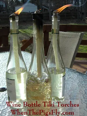 Wine bottle tiki torches