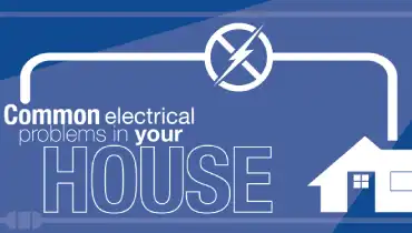 Text that reads Common Electrical Problems, a house icon, and a thunderbolt icon with a line through it.